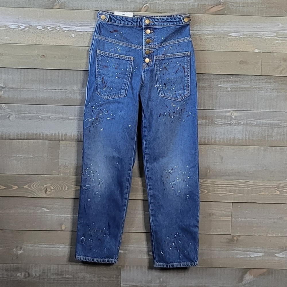 NWT Zara The Rise Cropped Painter ZW Jeans